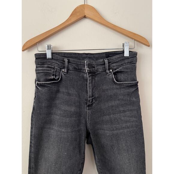 Allsaints Grey Miller Skinny Jeans/Denim High Rise Frayed Bottoms Moto/Party-28 - Picture 3 of 8